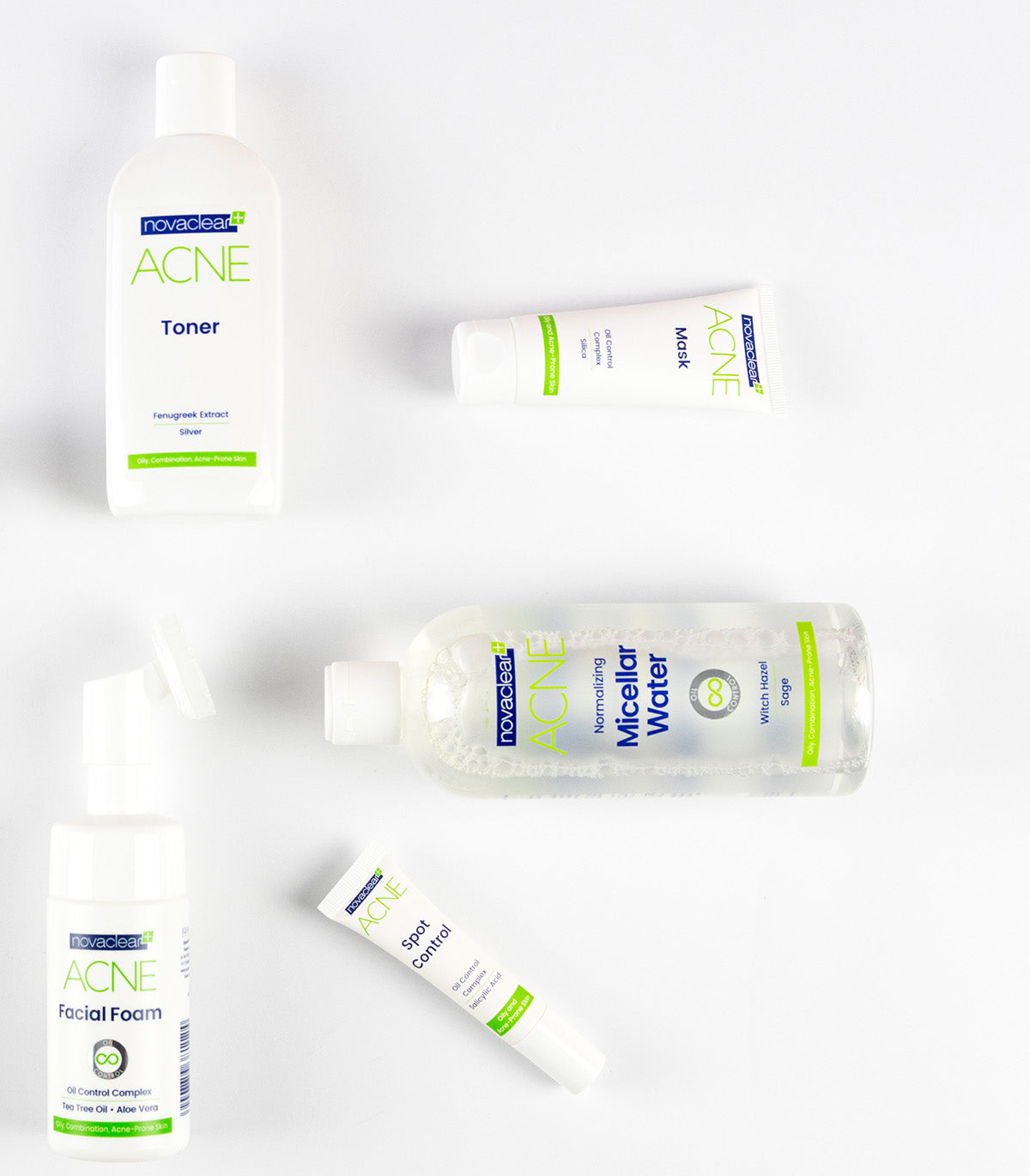 Novaclear acne range products spread out
